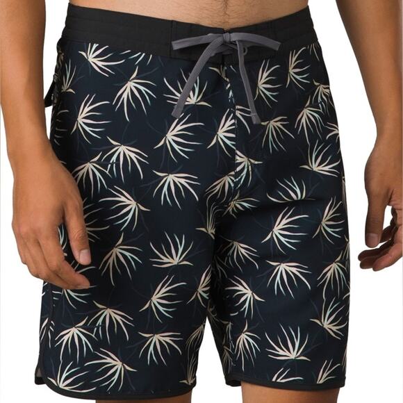 Prana Vintage Boardshort Swim Black Bloom Floral‎ 6” Inseam NWT Men’s Size 30 - Picture 1 of 7